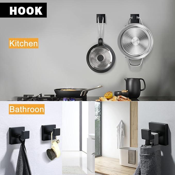 TNOMS Black Towel Bar Set 5-Piece Bathroom Hardware Set Including 23.6 Inch Towel Bar,Towel Ring Towel Hook and Toilet Paper Holder with Shelf,Stainless Steel Bathroom Accessories Set - ModernBath