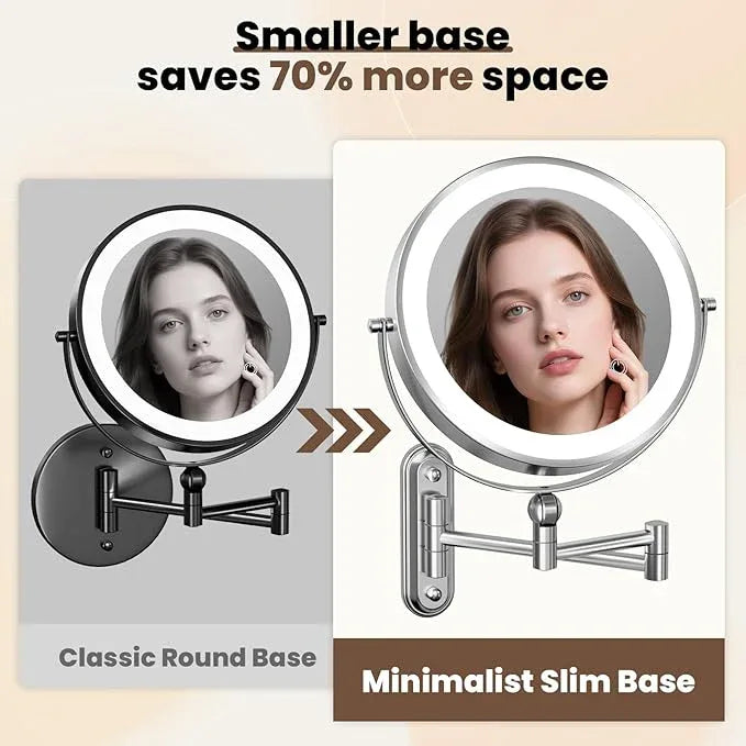 9" Wall Mounted LED Lighted Makeup Vanity Mirror - 4000mAh Rechargeable Double Sided 1X/30X Magnifying Mirror, 3 Color Lights Touch Dimmable, Height Adjustable Extended Arm 360° Swivel Bathroom Mirror - ModernBath