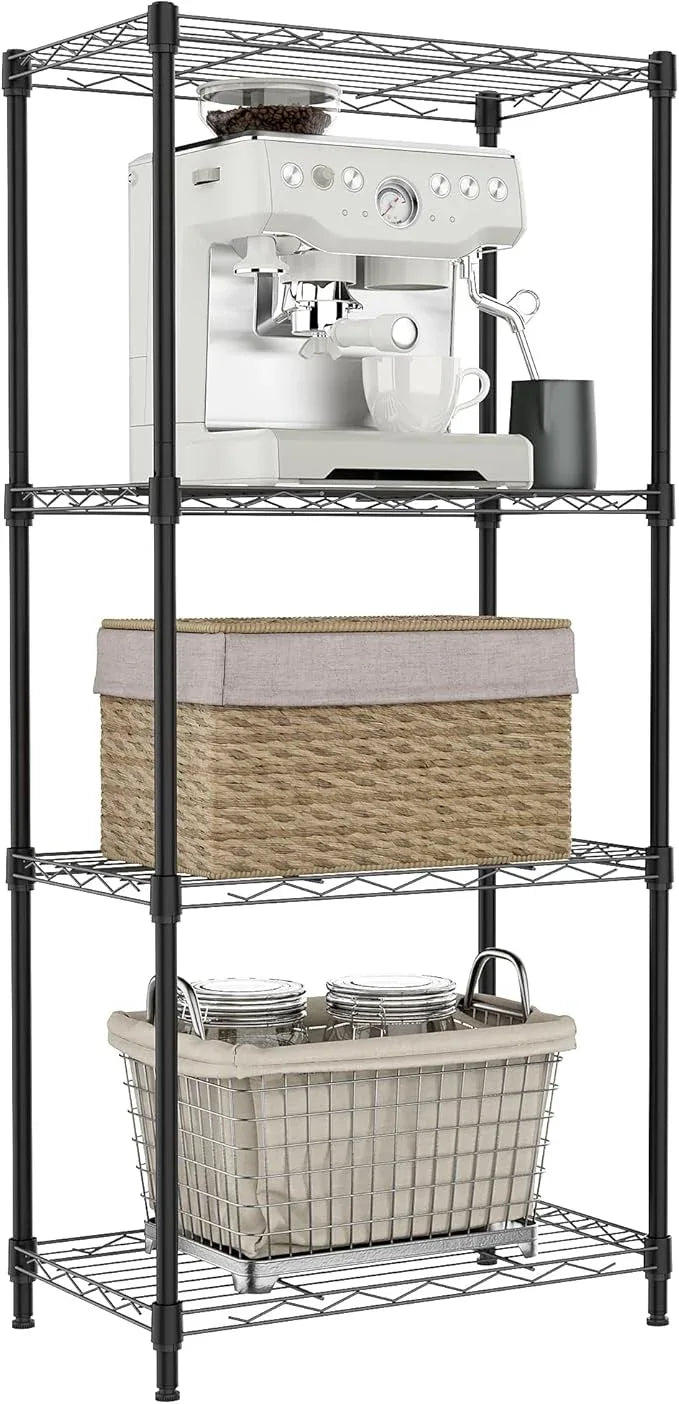 IZEUK 4 Tier Metal Wire Shelf Unit, Black Storage Rack Organizer for Kitchen, Bedroom, Living Room or Laundry Room, 17.7" W x 11.8" D x 41.9" H - ModernBath