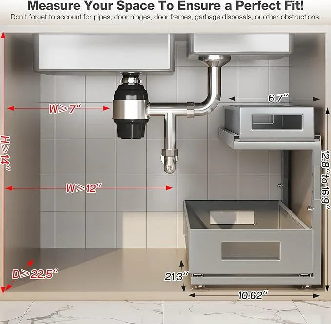 2 Pack 21.3IN-Depth Under Sink Organizer with Next-Gen Ball-Bearing Slides,2-Tier Pull Out Cabinet Storage,Height Adjustable Drawer Shelf for Bathroom,Kitchen,Laundry,Cabinet,Pantry-Gun Gray - ModernBath