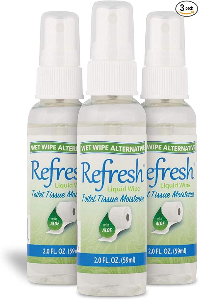 Refresh Liquid Wipe Toilet Paper Spray – Eco-Friendly Flushable Wet Wipe Alternative, Cleanses & Soothes with Witch Hazel & Aloe, Septic & Plumbing Safe, 2 Fl Oz (3 Pack) - ModernBath