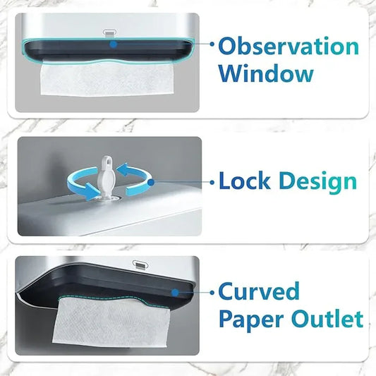 Trifold Hand Towel Dispenser for Bathroom - C Fold Paper Towel Dispenser Wall Mount with No-Hole Adhesive Installation, Compact 200 Sheets Large Capacity for Home, Apartment & RV - ModernBath