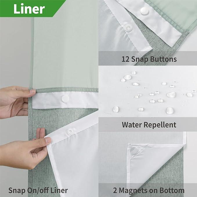 eachope Stall No Hooks Needed Linen Textured Shower Curtain with Snap-in Fabric Liner Set,Hotel Luxury Decor Shower Curtains for Bathroom,Waterproof & Washable,60Wx74H,Sage Green - ModernBath