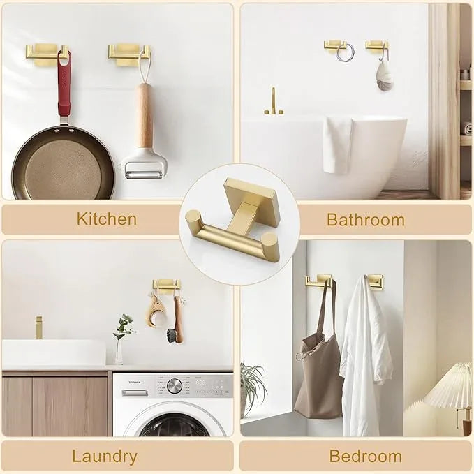 Brushed Gold Bathroom Hardware Set, 5-Piece Bath Towel Bar Set with 23.6” Towel Bar, Towel Ring, Toilet Paper Holder, Two Hooks, SUS304 Towel Racks for Bathroom Wall Mounted - ModernBath
