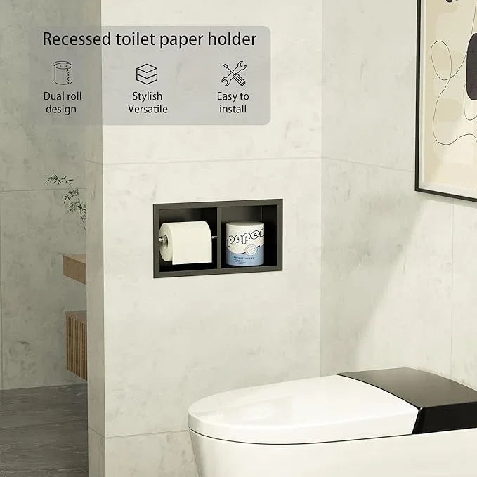 Neodrain Dual Roll Recessed Toilet Paper Holder - 304 Stainless Steel Hidden in-Wall Design Simple Loading and Unloading Space-Saving for Modern Bathrooms (Black) - ModernBath