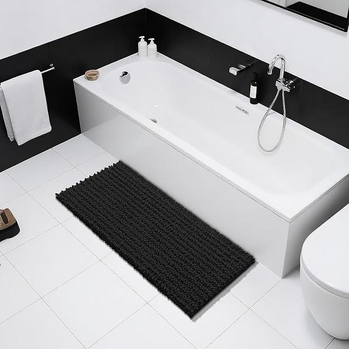 Yimobra Bathroom Runner Rug 55x24 Inch - Extra Long Non Slip Chenille Bath Mat, Soft & Absorbent, Machine Washable Shaggy Hallway Carpet for Vanity Tub Shower, Black Home Decor Accessories - ModernBath
