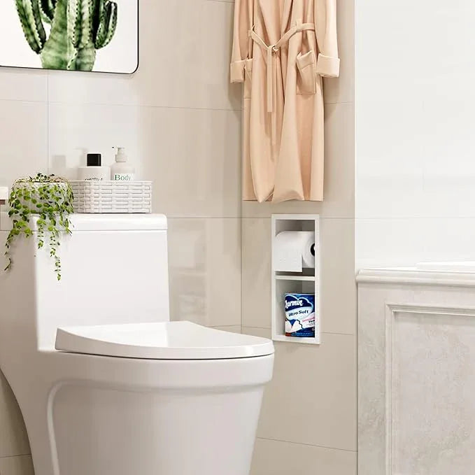 Recessed Toilet Paper Holder, 304 Stainless Steel Bathroom Toilet Paper Holder with Storage, in Wall Tissue Toilet Roll Holder, Matte White - ModernBath