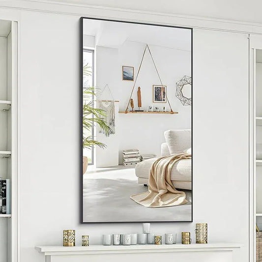 COFENY 48x24In Black Bathroom Mirror for Wall, Rectangle Mirrors with Metal Frame, Bathroom Rectangular Mirror Modern Wall Mirror for Bedroom Living Room, Entryway Hangs Horizontal or Vertical - ModernBath