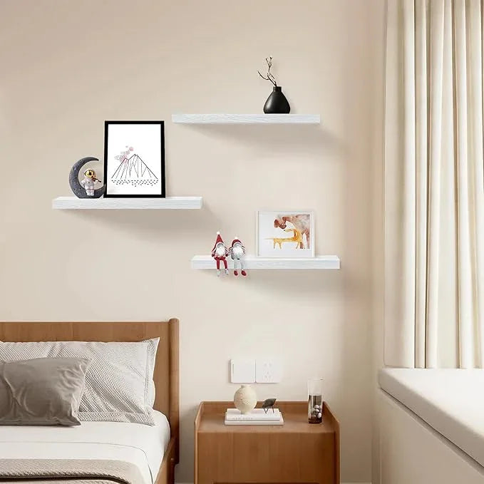 White Floating Shelves for Wall Set of 3, 16" White Shelves for Home Decor, Frame Display Wall Mounted Floating Shelf for Living Room, Bedroom, Bathroom, Kitchen - ModernBath
