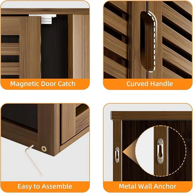 HITNET Medicine Cabinet, Bathroom Storage Cabinet Wall Mounted, Over The Toilet Space Saver Organizer with Doors and Bamboo Shelves, Walnut - ModernBath
