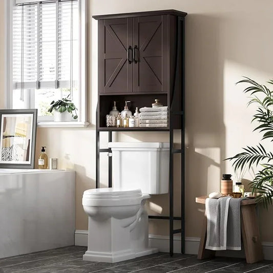 Over The Toilet Rack for Bathroom, Over The Toilet Storage Cabinet, Over Toilet Bathroom Organizer with Double Barn Doors Space Saver Rack Above Toilet Storage Cabinet (Espresso) - ModernBath