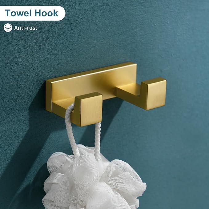 TNOMS 4-Piece Modern Gold Bathroom Hardware Accessories Set - Towel Bar & Holder, Stainless Steel, Wall Mounted, 23.6 Inch - ModernBath
