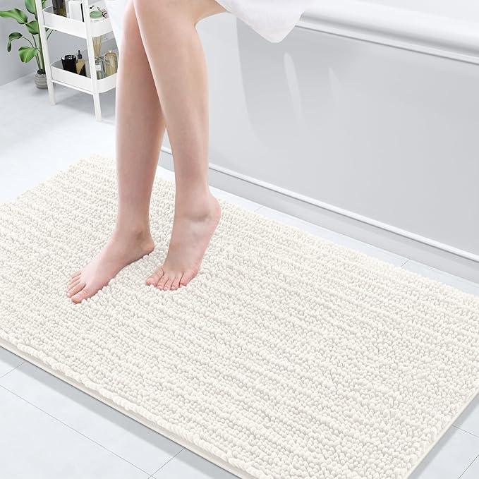Arotive Luxury Chenille Bathroom Rug Mat, Extra Soft Thick Absorbent Shaggy Bath Rugs, Non-Slip Machine Wash Dry, Plush Bath Mats for Bathroom, Shower and Tub, 60x24, Ivory - ModernBath