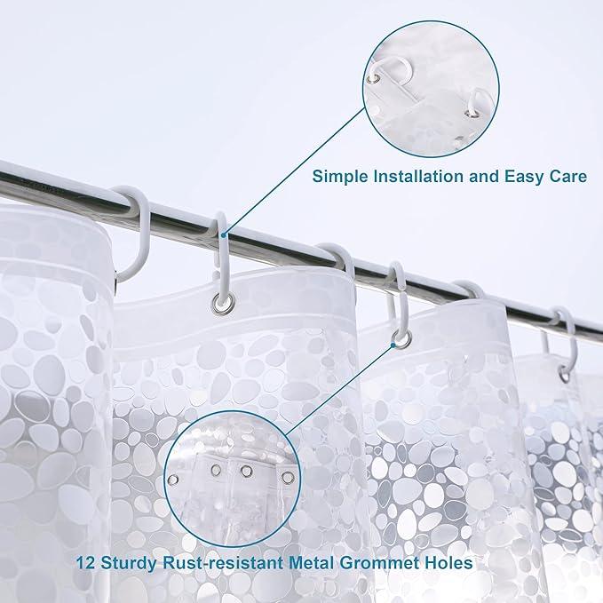 NTBAY EVA Semi-Transparent Clear Shower Curtain with Pebbles, Water-Repellent Liner with 3 Magnets for Bathroom, 72x72 Inches - ModernBath