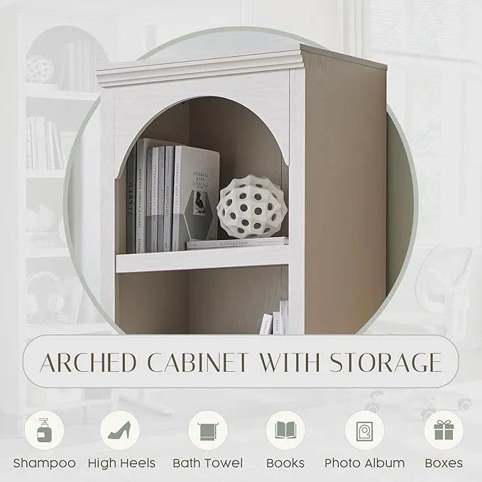 76" Tall Arched Bathroom Storage Cabinet, 5 Tiers Narrow Farmhouse Arched Cabinet w/Adjustable Shelves, Modern Wooden Storage Cabinet for Bathroom, Living Room, Entryway, Study Room (Cream) - ModernBath