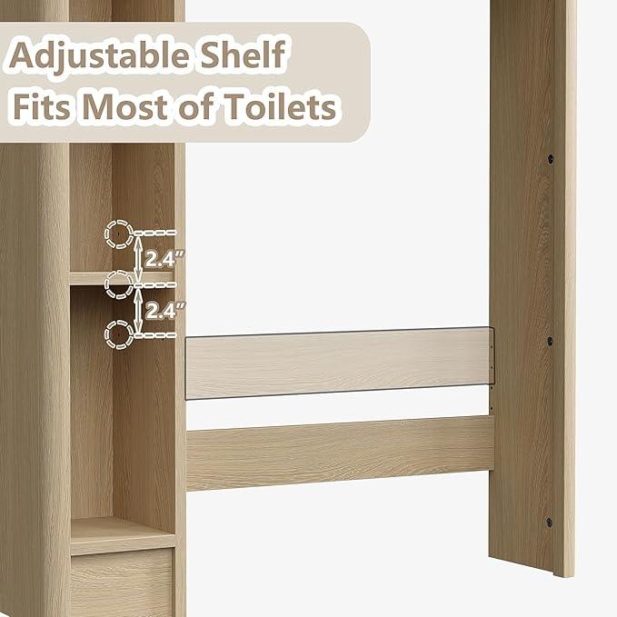 Furnideco 31''W Over Toilet Storage Cabinet Modern Above Toilet Shelf Cabinet with Fluted Doors & Toilet Paper Storage Holder for Bathroom, Natural Oak - ModernBath