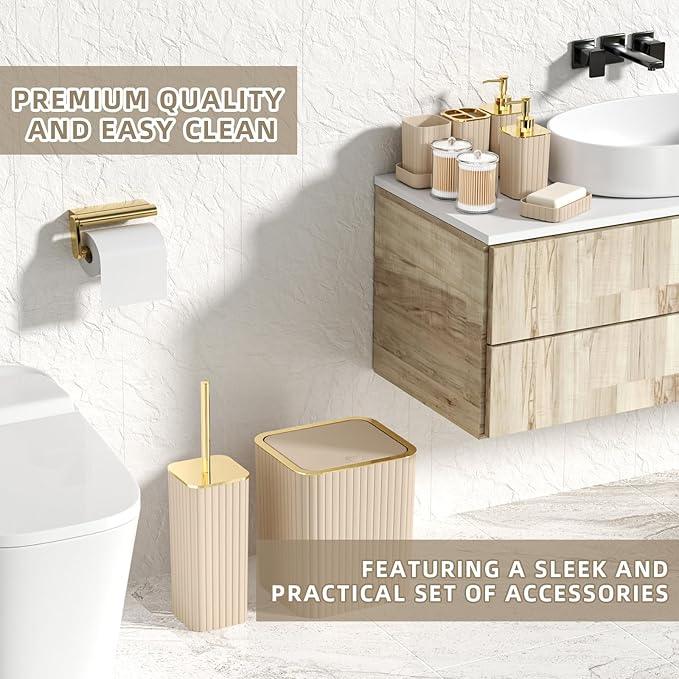 XLHOMO Bathroom Set - 26PC Bathroom Set with Shower Curtain and Rugs, Bathroom Accessory Set, Beige Bathroom Accessories Set, Trash Can & Soap Dispenser - ModernBath