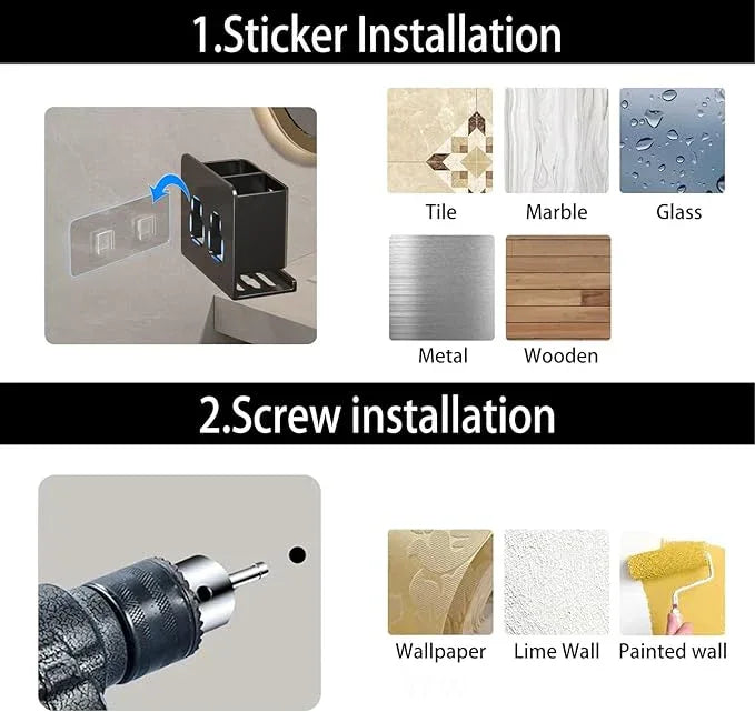 YESENT Black Wall-Mounted Toothbrush Holder, Aluminum Material Shower Shaver Storage Rack, No Drilling Required, Removable Toothpaste Storage Rack - ModernBath