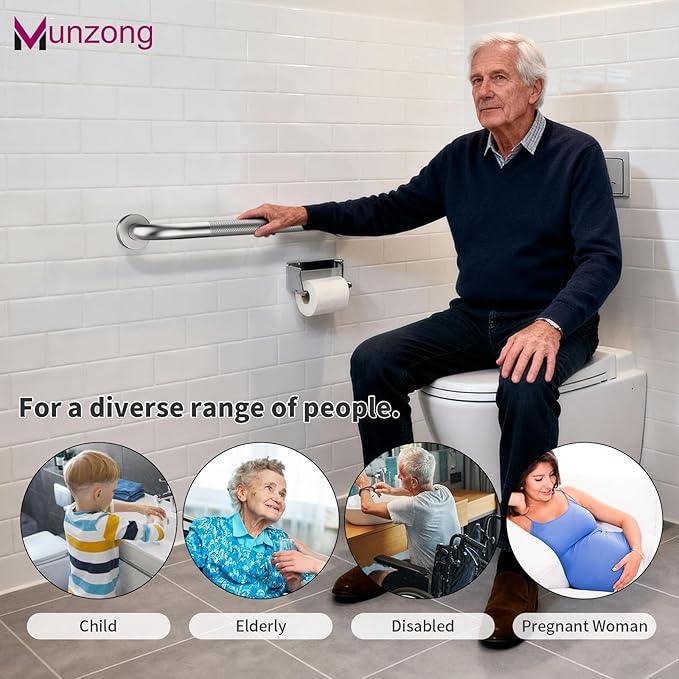 16 Inch Anti Slip Shower Grab Bar,Munzong Stainless Steel Handicap Grab Bars for Bathtubs and Showers,Brushed Nickel Knurled Balance Bar,Safety Hand Rail Support Elderly Senior Bath Handle - ModernBath