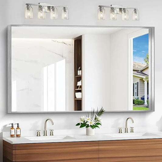 NIMURY Silver Bathroom Mirror, 36x60 Inch Rectangular Deep Frame Mirror, Large Wall Mounted Bathroom Vanity Mirror Over Sink for Bedroom,Restroom, Living Room, Hangs Vertically or Horizontally - ModernBath