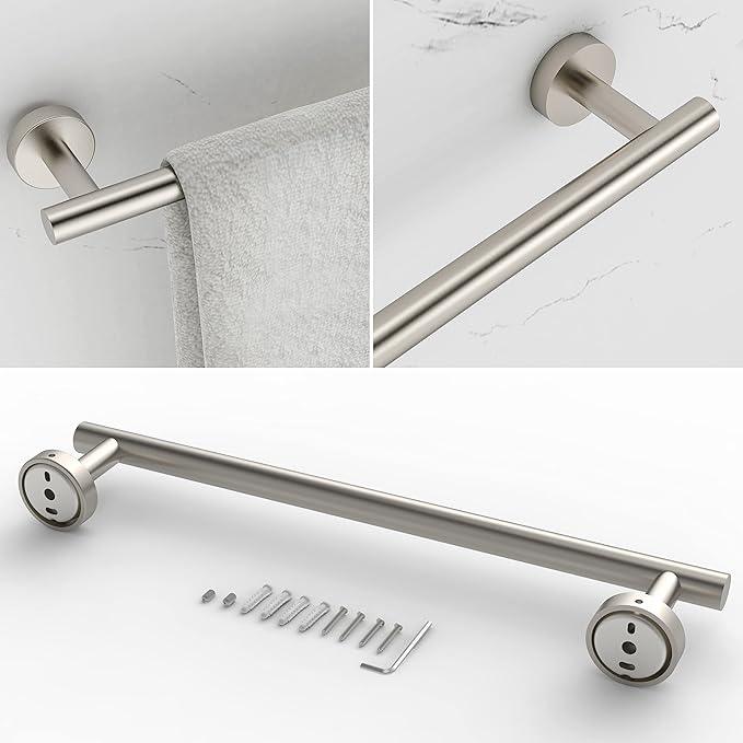 6 PCS Bathroom Hardware Set, Including 16" Hand Towel Bar, Toilet Paper Holder, Towel Ring, Robe Towel Hooks, Bathroom Accessories Kit (Brushed Stainless Steel) - ModernBath
