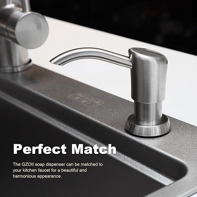 GZOII Soap Dispenser, Kitchen Sink Soap Dispenser Built in and Refill from The Top Design,Brushed Nickel ABS Head with 12 Ounce Bottle - ModernBath