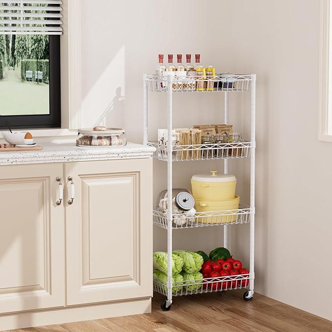 4 Tier Basket Shelf Wire Shelving Unit Adjustable Storage Shelves Big Basket Rack for Garage Kitchen Office Pantry Corner 17.2" Dx12.2 Wx50 H White - ModernBath