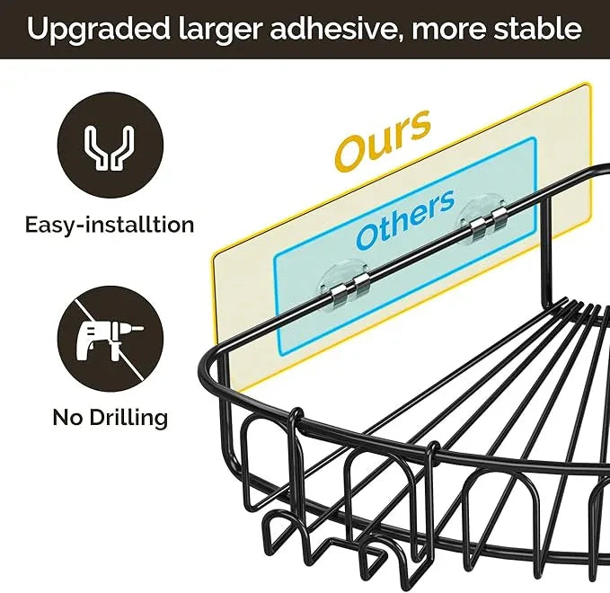 Orimade Corner Shower Caddy with 2 Hooks Wall Mounted Metal Bathroom Shelf Storage Organizer Adhesive No Drilling 2 Pack, Black Only for 90-Degree Corner - ModernBath