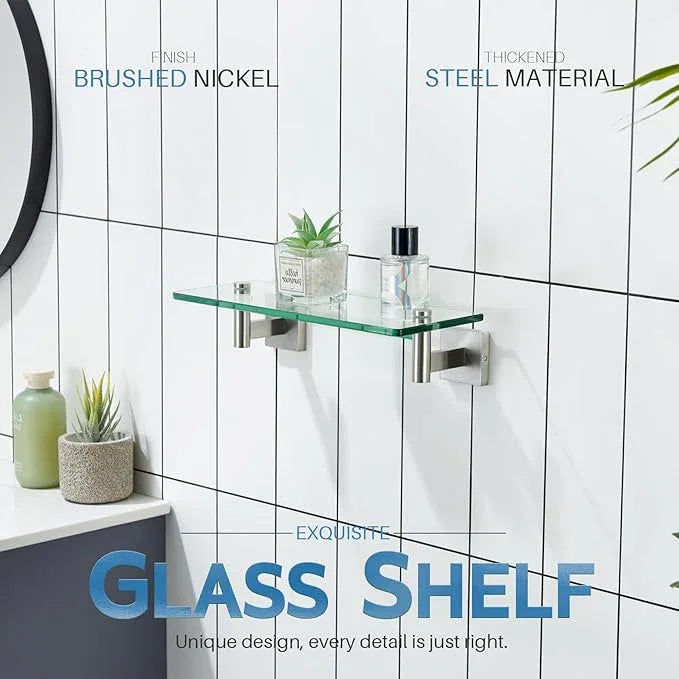 KOKOSIRI Floating Shelf Bathroom Wall Mount Shelves 12-Inch for Bedroom Living Room Kitchen Hanging Rack Brushed Stainless Steel 2 Pack B1105BR-L12-P2 - ModernBath