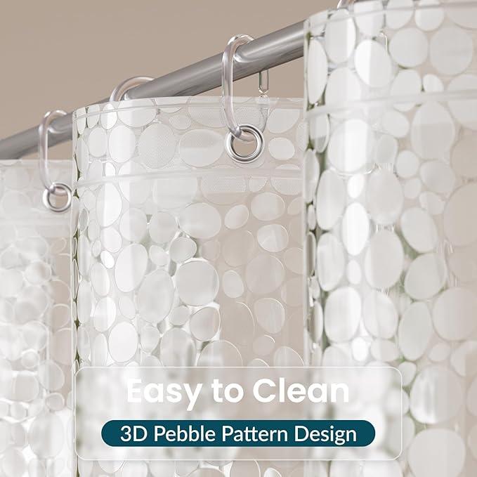 Titanker Clear Shower Curtain Liner with Pebble Pattern, Medium Weight Plastic Shower Liner PEVA Waterproof Shower Curtains for Bathroom with Big Stones and Grommets, 72x72 Inches - ModernBath