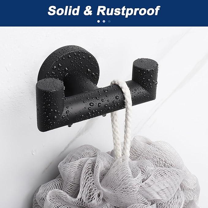 NearMoon Bathroom Double Towel Hook- SUS304 Stainless Steel Robe Towel Holder, Heavy Duty Double Coat Hook for Bathroom Livingroom Kitchen Wall Mounted (Matte Black-U, 3 Pack) - ModernBath