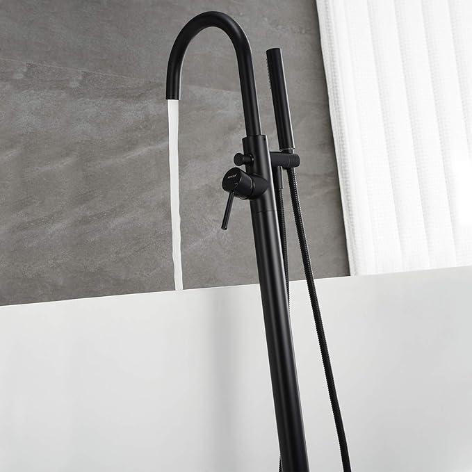 Freestanding Bathtub Faucet Tub Filler Faucets Black Single Handle Floor Mounted with Handheld Shower - ModernBath