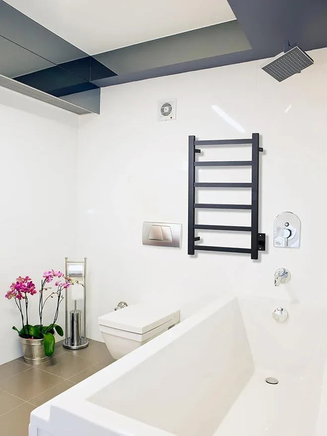 Smart Wireless Electric Towel Warmer | Blade Thin 6 Bar Design | Hardwired & Plug-in | Alexa & Google Home Compatible | Matte Black Finish - ModernBath