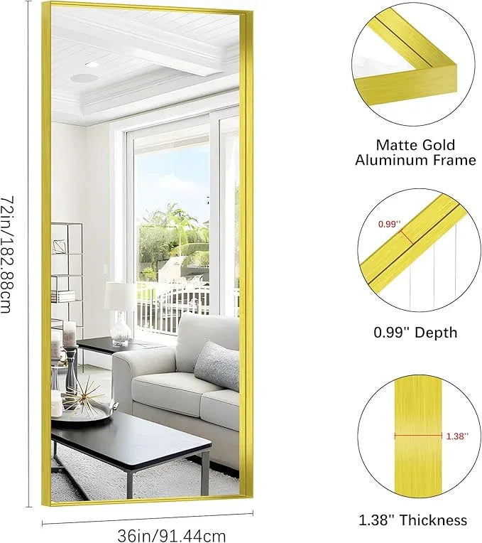 NIMURY Gold Bathroom Mirror, 72x30 Inch Rectangular Framed Mirror, Large Wall Mounted Bathroom Vanity Mirror Over Sink for Bedroom,Restroom, Living Room, Hangs Vertically or Horizontally - ModernBath