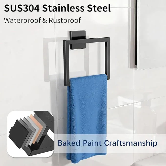 Bathroom Accessories Set 10-Piece Stainless Steel Modern Wall Mount Towel Racks for Bathroom 16In, Matte Black - ModernBath