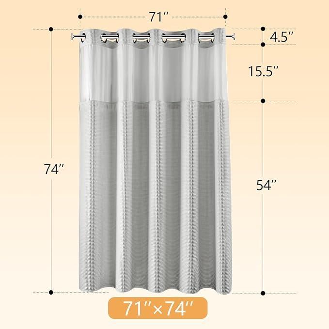 River Dream Gray Fabric Shower Curtain Set, Cotton Blend, Waffle Weave, with Snap in Replacement Liner，71 x 74 inches - ModernBath