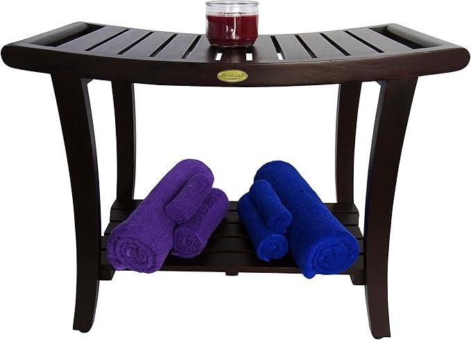 DecoTeak Harmony 30 Inch Extended Height Brown Waterproof Teak Wood Shower Bench | Provides Safety, Storage, and Organization for Bathroom Accessories - ModernBath