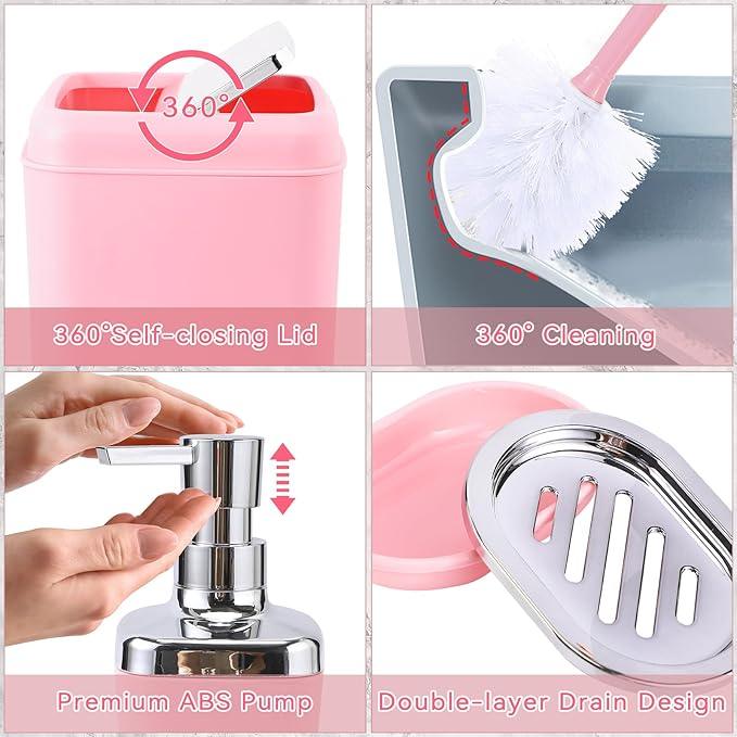 XLHOMO Bathroom Accessory Set–Bathroom Sets with Shower Curtain and Rugs, Non Slip Bathroom Rugs Super Absorbent, Pink Ombre Waterproof Shower Curtain with Hooks, Pink Bathroom Sets Complete for Home - ModernBath
