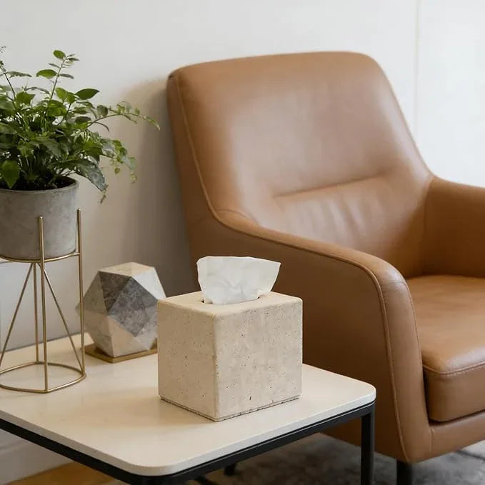 Travertine Tissue Box Cover, Heavy Duty Nature Stone Tissue Box Holder, Decorative Luxurious Travertine Square Toilet Tissue Box for Bathroom, Bedroom, Living Room, Office - ModernBath