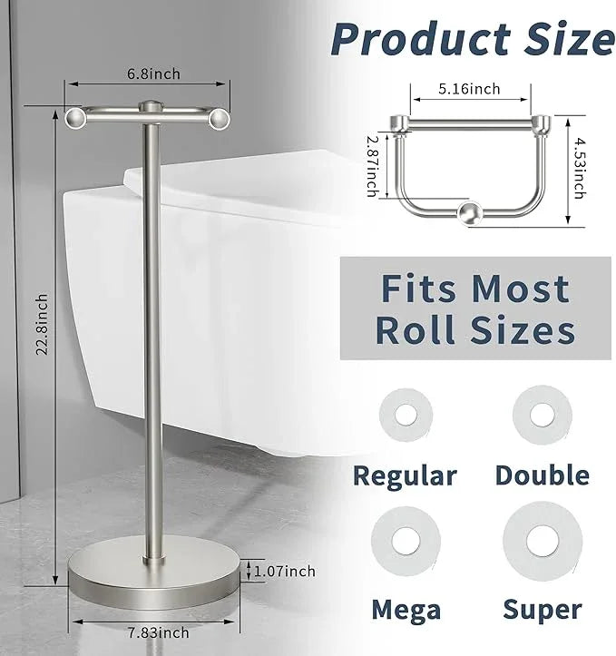 Toilet Paper Holder Stand, Post Pivoting Design Free Standing Toilet Paper Holder, SUS304 Stainless Steel Toilet Paper Roll Holder, Heavy Stable Base (Brushed Nickel) - ModernBath