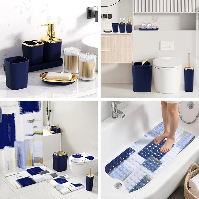XLHOMO Bathroom Accessories Set - 26PCS Navy Blue Bathroom Set, Bathroom Accessory Set with Shower Curtain and Rugs and Bathtub Mats for Home - ModernBath
