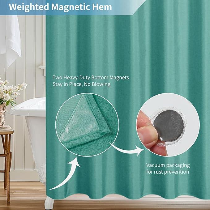THAIGEE 2-in-1 Waterproof Fabric Shower Curtain or Liner,Linen Textured,Breathable TPU & Washable Bathroom Shower Curtain Set with 12 Plastic Hooks,Modern,72"x72" Teal - ModernBath