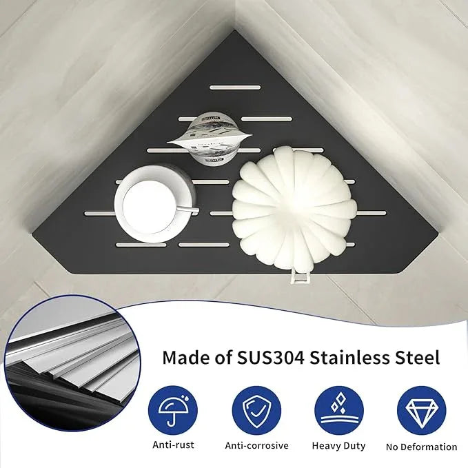 Corner Shower Shelf 10" Matte Black 304 Stainless Steel Pentagonal Heavy Duty Floating Corner Sheves Slot Design Recessed Bathroom Shelf for Tiled Wall 2 Pack, No Drilling Needed - ModernBath