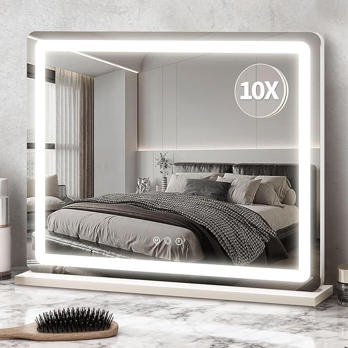 ROLOVE 23x18 Inch Vanity Mirror with Lights, 3-Color Modes, Dimmable LED Mirror with Touch Control - Large Makeup Mirror for Dressing Room (Wall/Tabletop Mount) - ModernBath