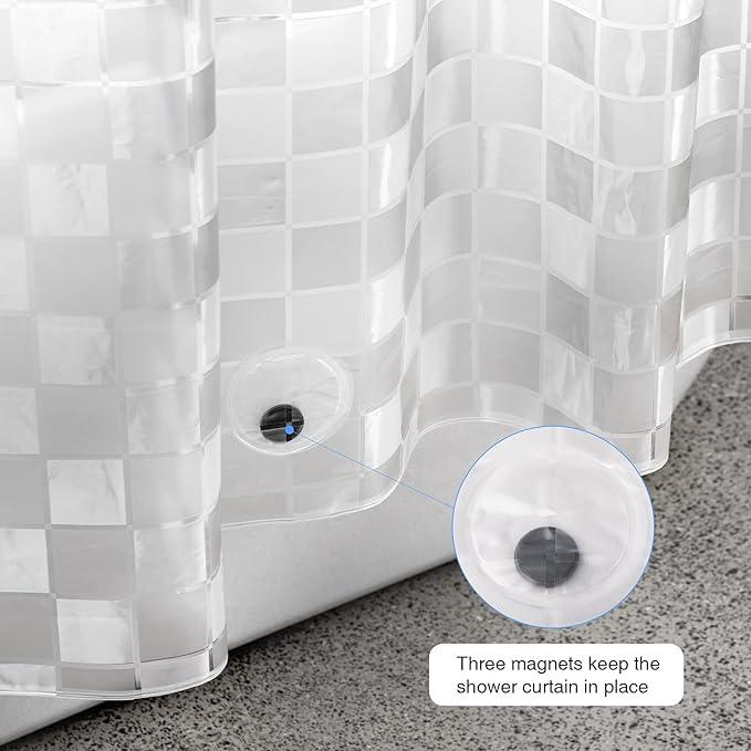 WELTRXE EVA Shower Curtain Liner 72x72 Inch 8G Heavy Duty Clear Shower Liner with Design, Plastic Shower Curtains for Bathroom Bathtub, Shower Stall, 3D Frosted Square Pattern, 3 Magnets - ModernBath