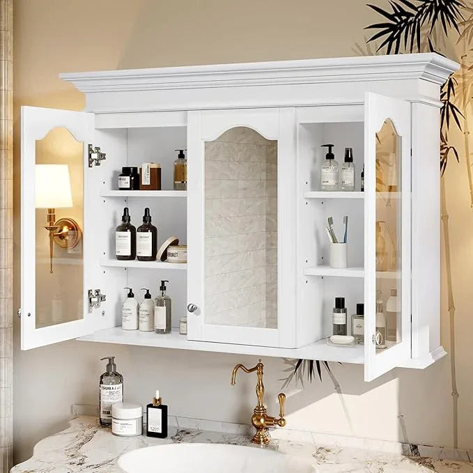Merax Wall Mounted Bathroom Medicine Cabinet with Mirror, 40" x 28" Bathroom Wall Cabinet with Storage, Glass Doors and Adjustable Shelves, Mirrored Door Over The Toilet Storage Cabinet - ModernBath