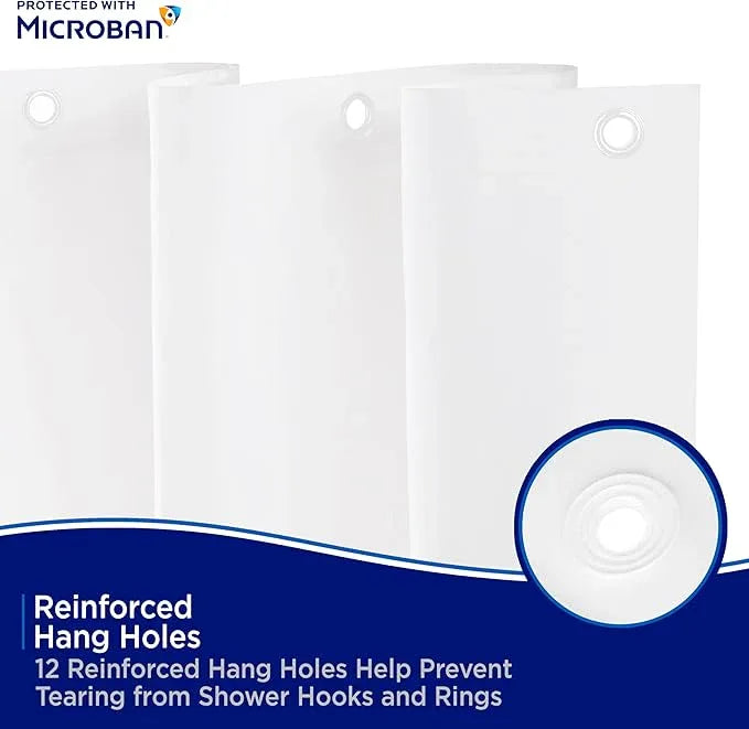 Kenney MB61121PK2 Microban Protected Lightweight 2.8 Gauge Waterproof PEVA Shower Curtain Liner with Durable Eyelet Hang Holes and Weighted Magnetic Hem for Bathroom, 70" W x 72" H, White, 2-Pack - ModernBath
