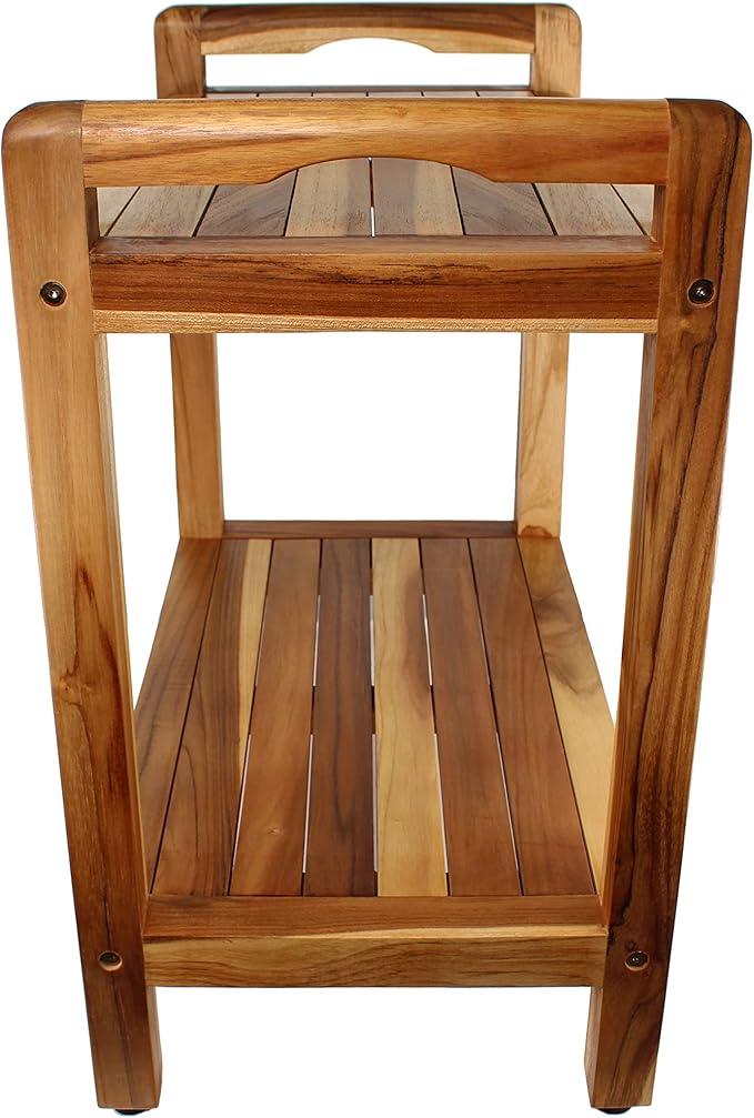 EcoDecors Eleganto 22" H Seat / 24" H Total Extended Height Teak Shower Bench | Supports up to 250 lbs, Safe and Stable Seating | Waterproof Wood Stool for Bathroom | Built-in Shelf - ModernBath