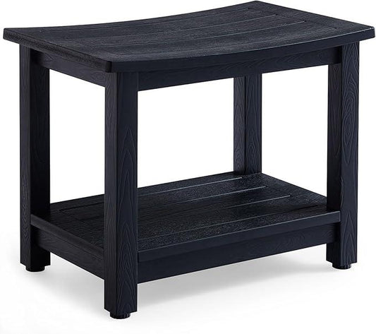 Heavy Duty HDPS Shower Bench Seat, Waterproof Shower Stool for Shaving Legs, Large Poly Lumber Bathroom Chair Seat with Ajustable Feet, Indoor/Outdoor Use, No Maintenance, Black - ModernBath