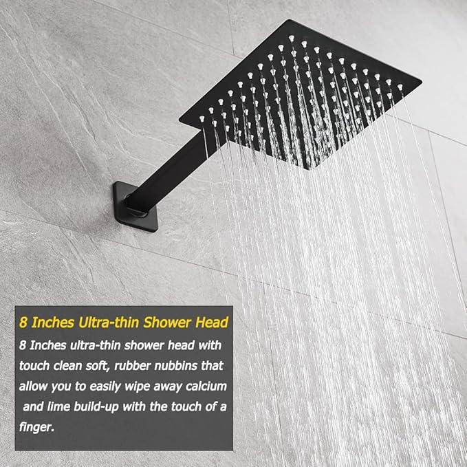 Heable Matte Black Shower System Bathroom Luxury Rain Mixer Shower Combo Set Wall Mounted Rainfall Shower Head System Shower Faucet Rough-in Valve Body and Trim Kit - ModernBath